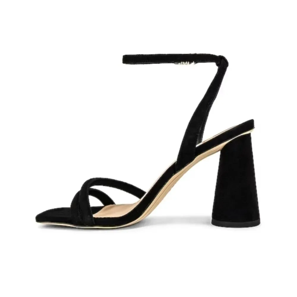 Sam Edelman Kia Suede Ankle Strap Heel Sandals Black Women's Size 10M Square Toe
